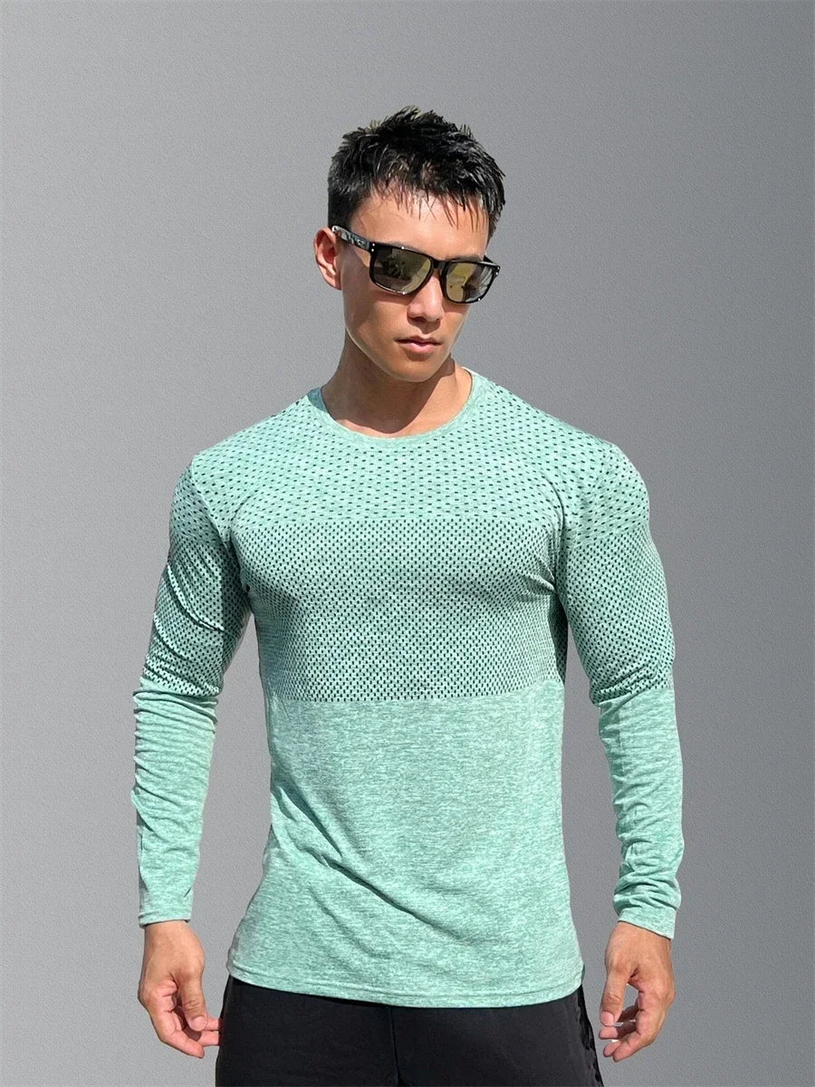 Men's Sport Long Sleeve Tops Quick Dry Fitness T-shirts Bodybuilding Gym Tees Casual Skinny Elastic Breathability men Sportswear