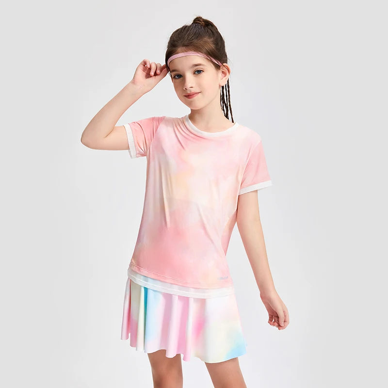 Girls Summer Stretchy Casual Tie Dye Sports Running Shirt