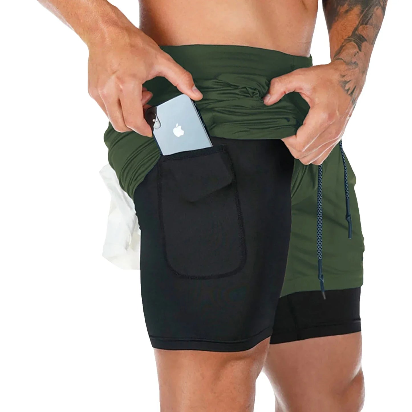 Men 2 in 1 Sport Running Shorts Summer Athletic Gym Workout Performance Shorts with Towel Loop Pockets Quick Dry Fitness Apparel