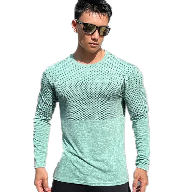 Men's Sport Long Sleeve Tops Quick Dry Fitness T-shirts Bodybuilding Gym Tees Casual Skinny Elastic Breathability men Sportswear