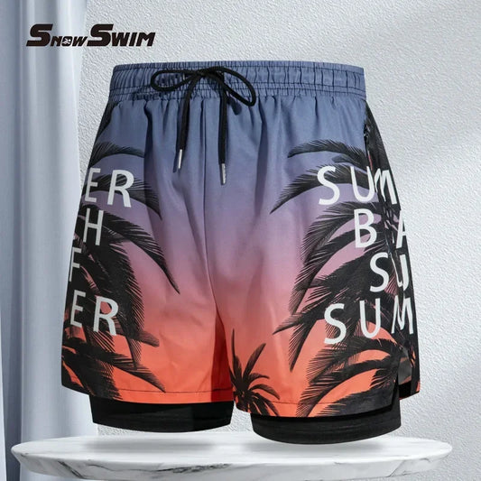 New Swim Trunks for Men Double-layer Swimming Shorts Anti-embarrassment Lined with Professional Beach Pants Adult Swim Gear