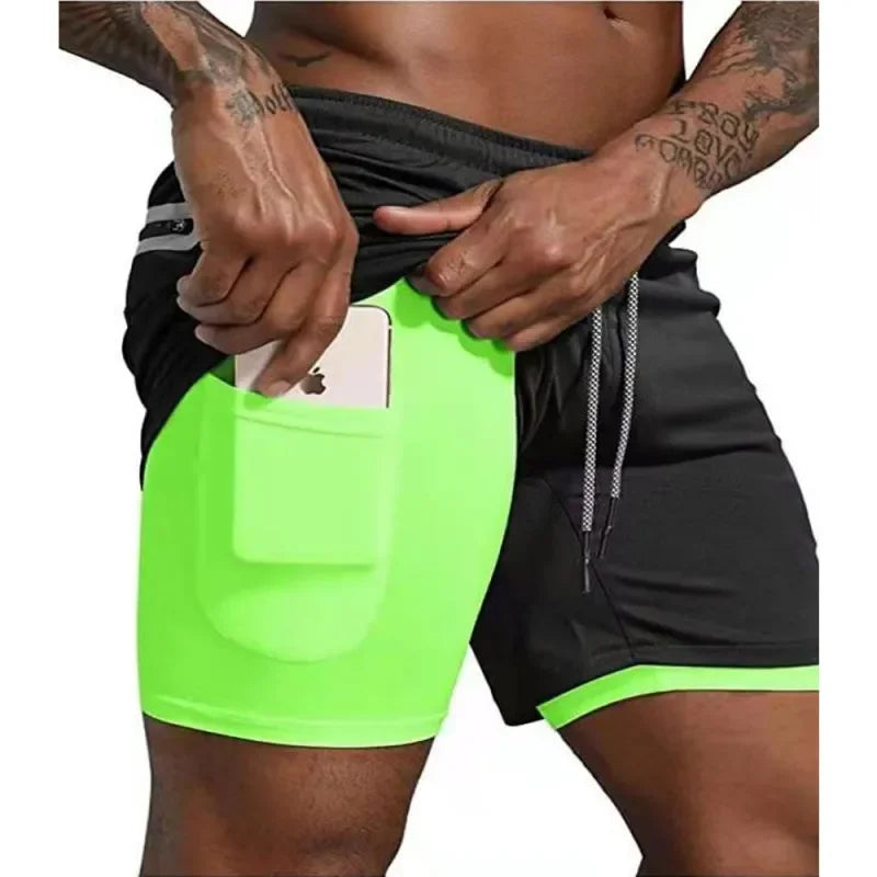 2025 NEW Men Running Shorts Mens 2 in 1 Sports Shorts Male double-deck Quick Drying Sports men Shorts Jogging Gym Shorts men