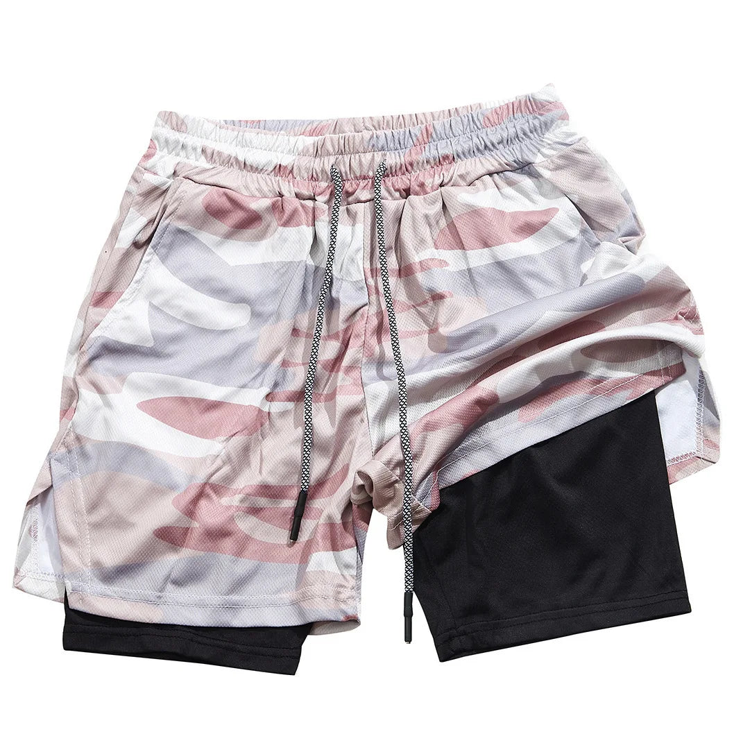 Men 2 in 1 Sport Running Shorts Summer Athletic Gym Workout Performance Shorts with Towel Loop Pockets Quick Dry Fitness Apparel