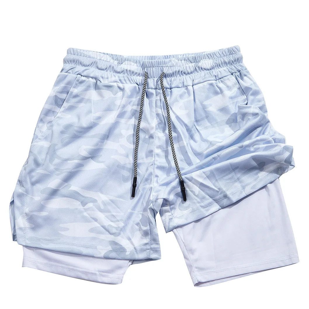 Men 2 in 1 Sport Running Shorts Summer Athletic Gym Workout Performance Shorts with Towel Loop Pockets Quick Dry Fitness Apparel