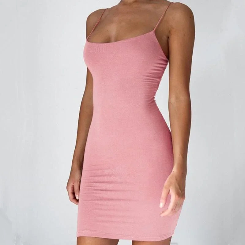 Summer Spaghetti Strap Mini Dress 2025 Women Sexy Bodycon Club Party Dresses Short Female Camisole Solid Black Sheath Sundress