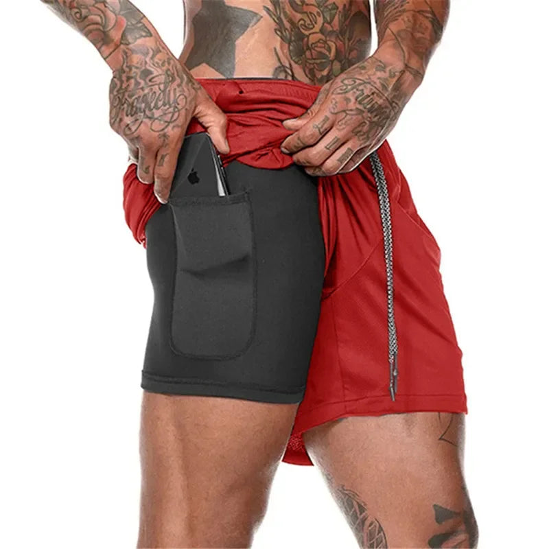 2025 NEW Men Running Shorts Mens 2 in 1 Sports Shorts Male double-deck Quick Drying Sports men Shorts Jogging Gym Shorts men