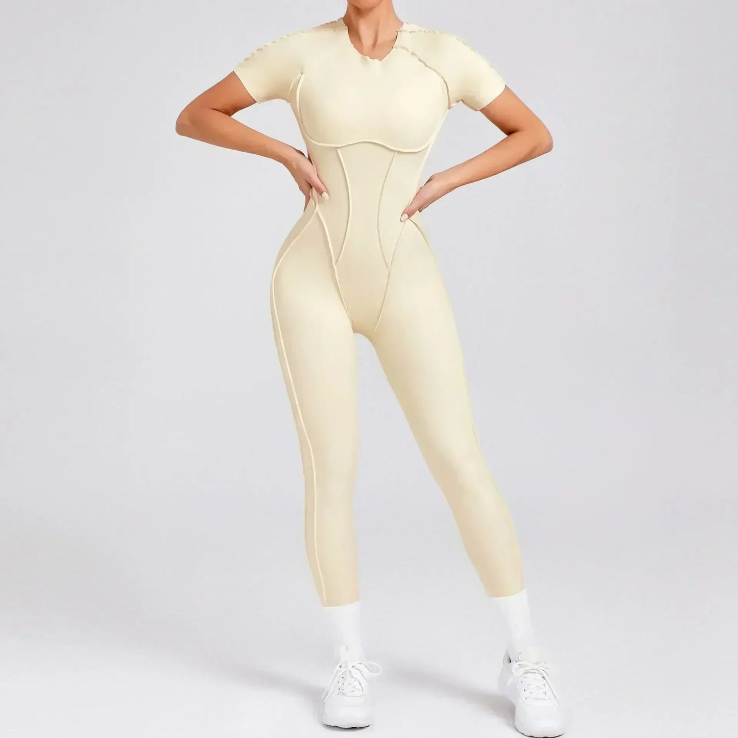 Seamless Yoga Jumpsuits Sports Fitness Hip-lifting Backless Short-sleeved One-piece Workout Gym Leggings Bodysuits for Women