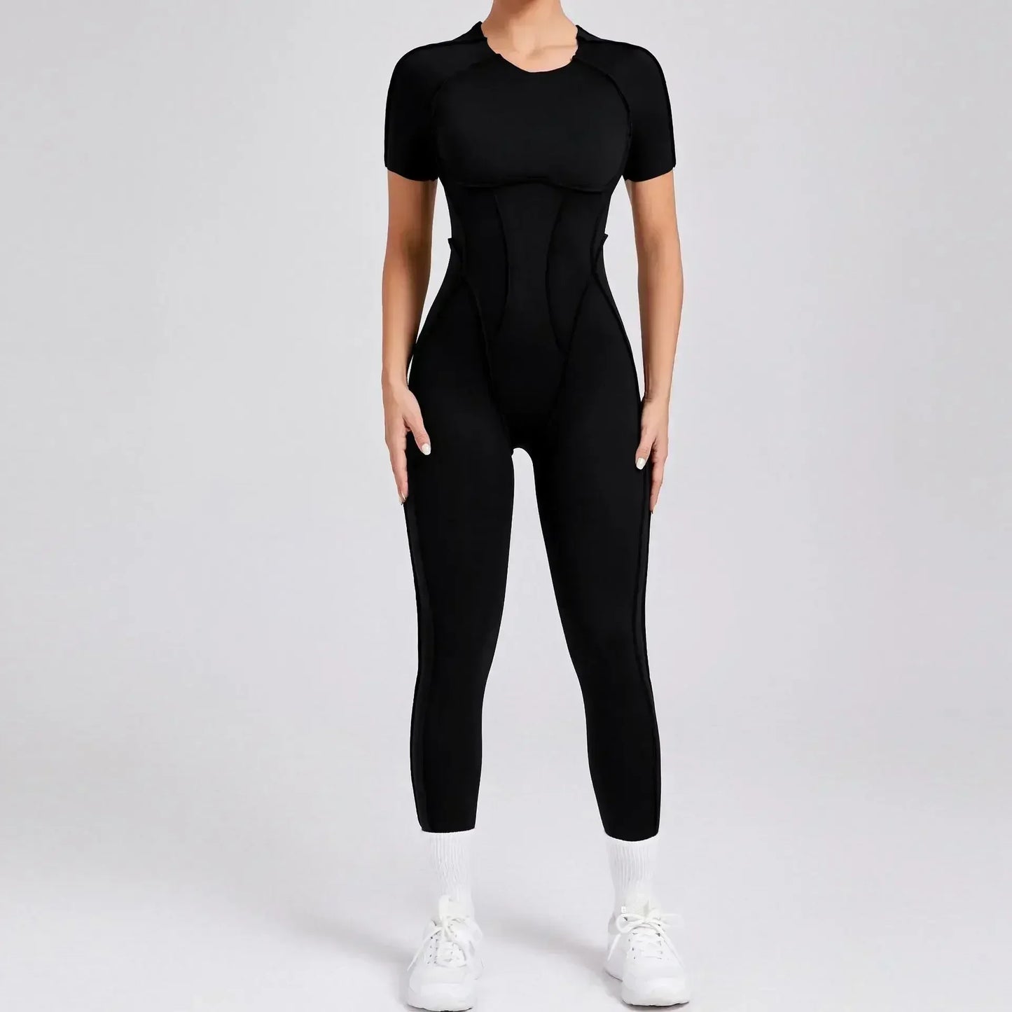 Seamless Yoga Jumpsuits Sports Fitness Hip-lifting Backless Short-sleeved One-piece Workout Gym Leggings Bodysuits for Women