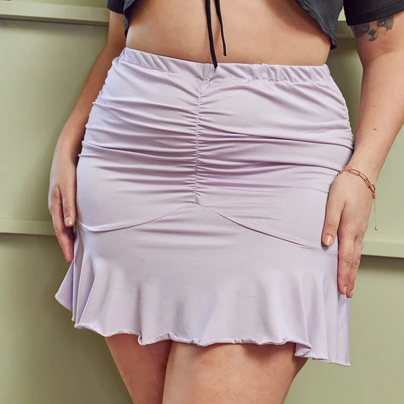 Plus Size Elastic Waist Sexy Summer Ruched Mini Skirt