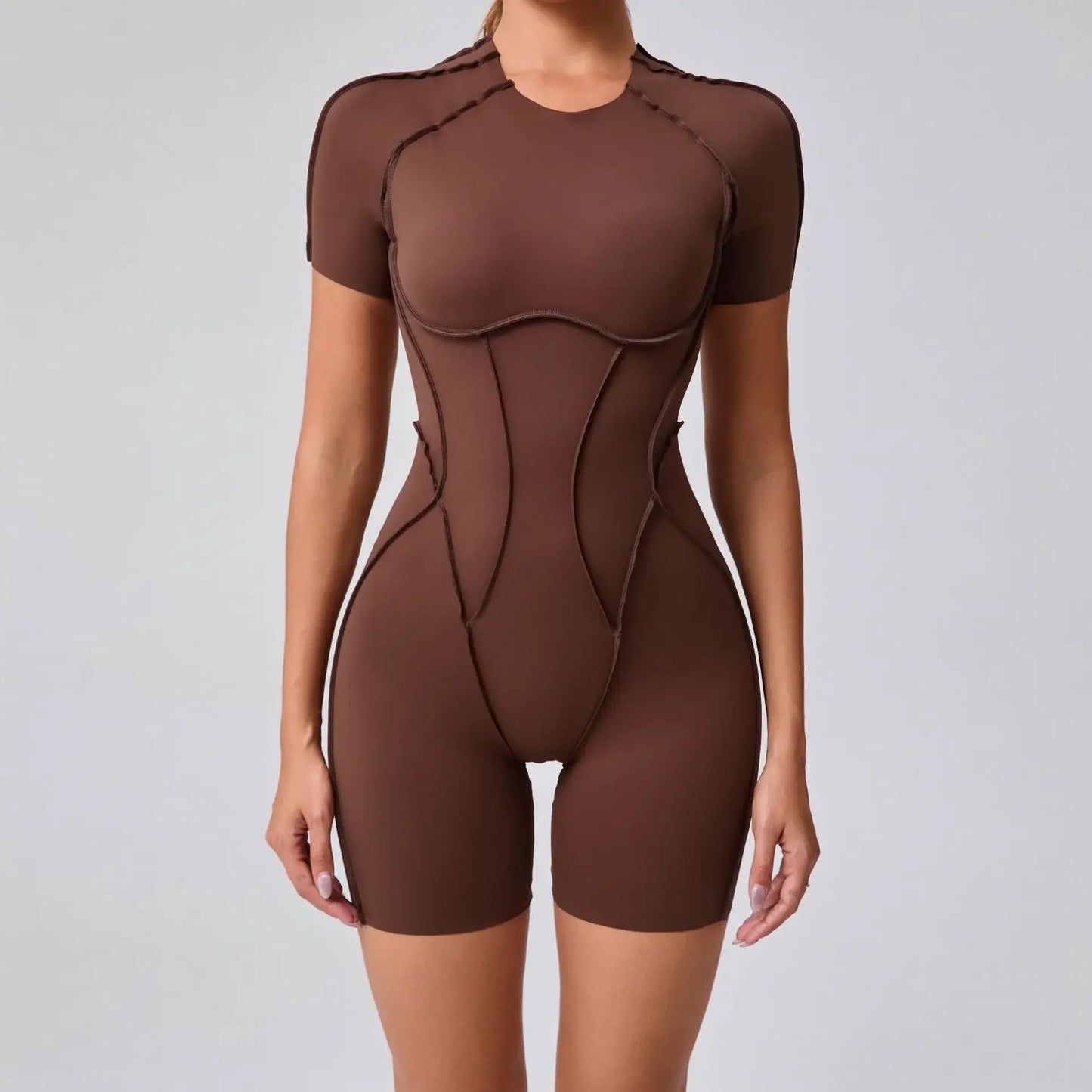 Seamless Yoga Jumpsuits Sports Fitness Hip-lifting Backless Short-sleeved One-piece Workout Gym Leggings Bodysuits for Women