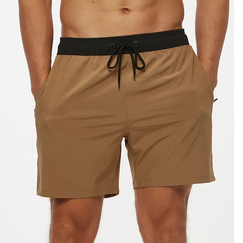 Men's Swim Trunks Quick Dry Beach Shorts, Elastic Closure Swimming Shorts with Zipper Pockets and Mesh Lining