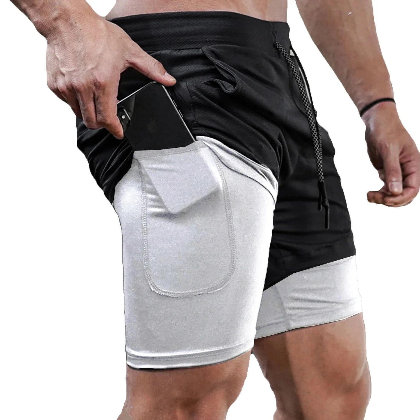 Men 2 in 1 Sport Running Shorts Summer Athletic Gym Workout Performance Shorts with Towel Loop Pockets Quick Dry Fitness Apparel