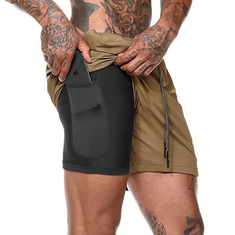 Men Sport Shorts Summer Sportswear 2 In 1 Short Pant Double-deck Training Workout Clothing Male Tight Gym Fitness Running Shorts