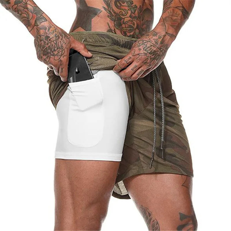 Men Sport Shorts Summer Sportswear 2 In 1 Short Pant Double-deck Training Workout Clothing Male Tight Gym Fitness Running Shorts