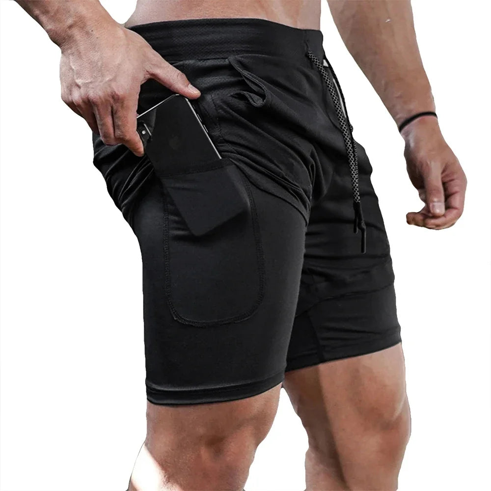 Men 2 in 1 Sport Running Shorts Summer Athletic Gym Workout Performance Shorts with Towel Loop Pockets Quick Dry Fitness Apparel
