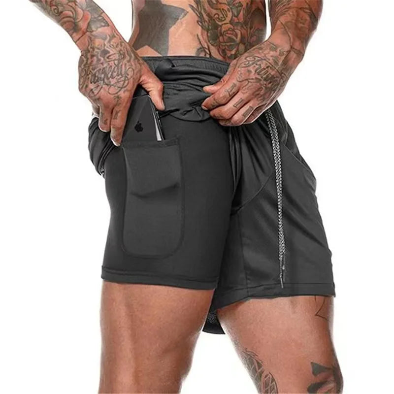 Men Sport Shorts Summer Sportswear 2 In 1 Short Pant Double-deck Training Workout Clothing Male Tight Gym Fitness Running Shorts