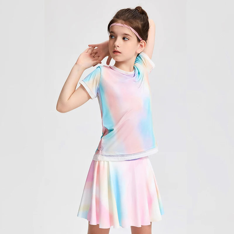 Girls Summer Stretchy Casual Tie Dye Sports Running Shirt