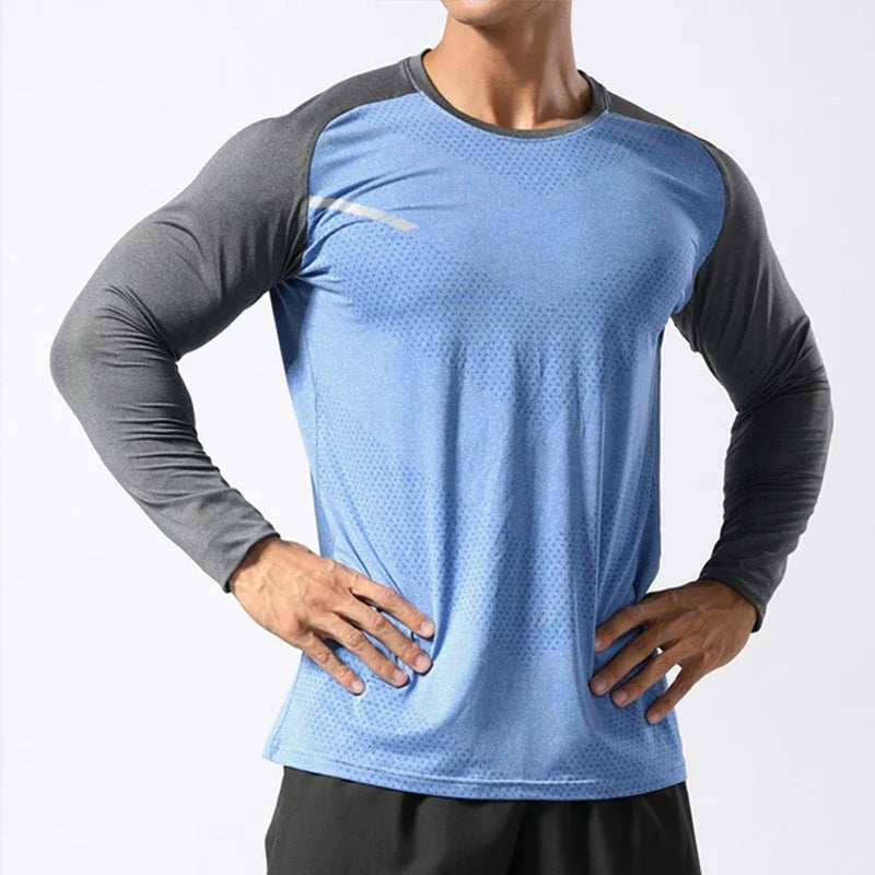 Men's Sport Long Sleeve Tops Quick Dry Fitness T-shirts Bodybuilding Gym Tees Casual Skinny Elastic Breathability Sportswear