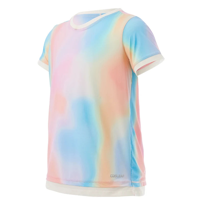 Girls Summer Stretchy Casual Tie Dye Sports Running Shirt