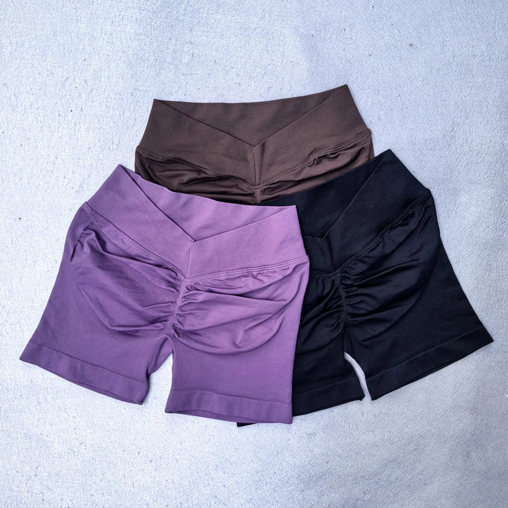 Scrunch Seamless Yoga Set Women Strappy Yoga Bra Top Low Waist Workout Shorts Sports Suit 2 Pieces Gym Set Fitness Clothes