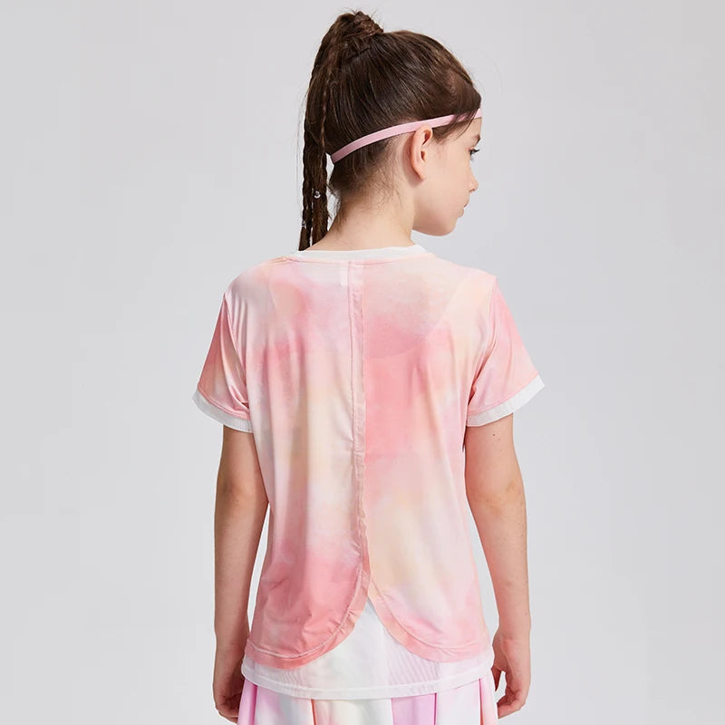 Girls Summer Stretchy Casual Tie Dye Sports Running Shirt