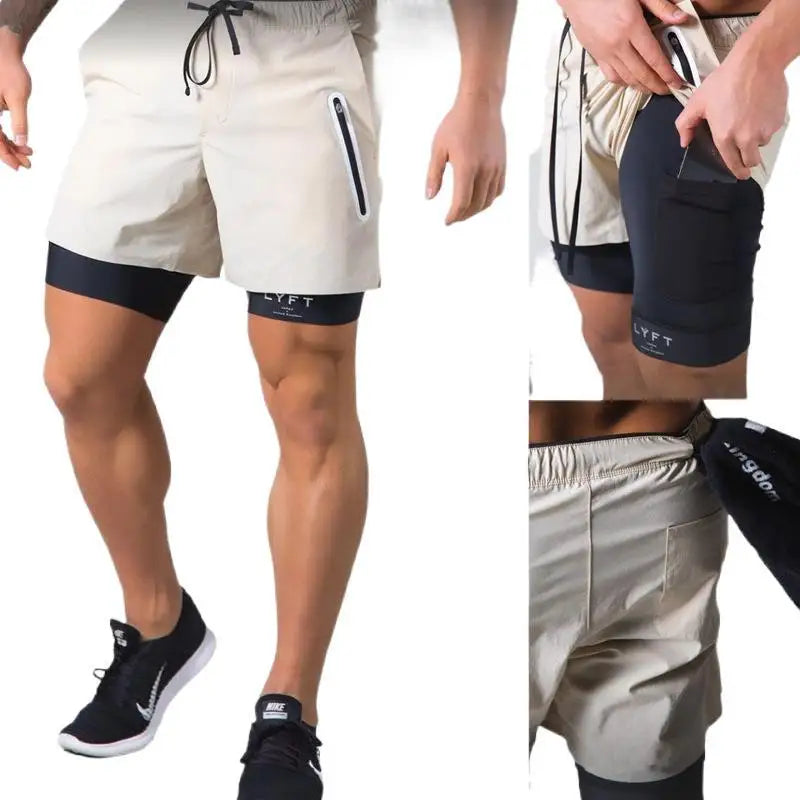 Men Double-deck Quick Dry Gym Shorts