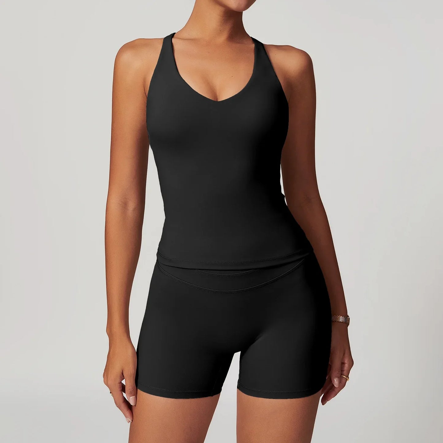 Sports Vest + Shorts 2PCS Set Gym Workout Leggings Yoga Sets Sportswear Women Fitness Outfit Running Bra Sets Womens Yoga Suit