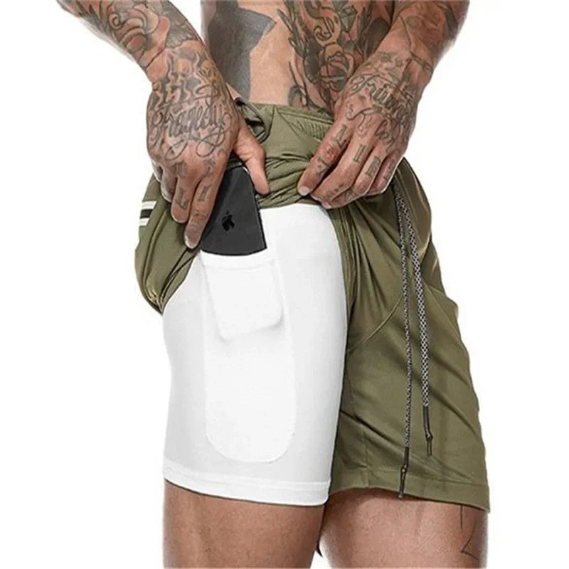 2025 NEW Men Running Shorts Mens 2 in 1 Sports Shorts Male double-deck Quick Drying Sports men Shorts Jogging Gym Shorts men
