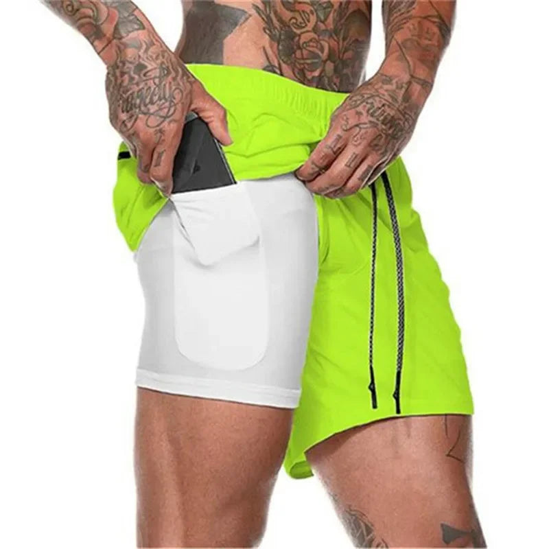 2025 NEW Men Running Shorts Mens 2 in 1 Sports Shorts Male double-deck Quick Drying Sports men Shorts Jogging Gym Shorts men