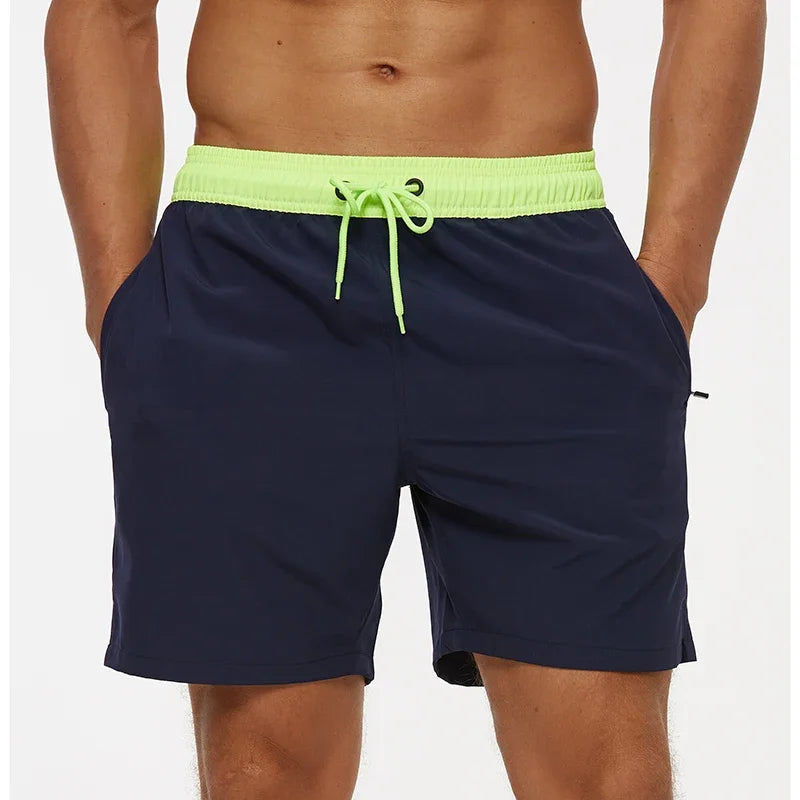 Men's Swim Trunks Quick Dry Beach Shorts, Elastic Closure Swimming Shorts with Zipper Pockets and Mesh Lining