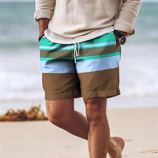 Stripe Colorful 3D Printed Short Pants For Men Clothes Color Splicing Beach Shorts Harajuku Fashion Vacation  Hawaiian Bermudas