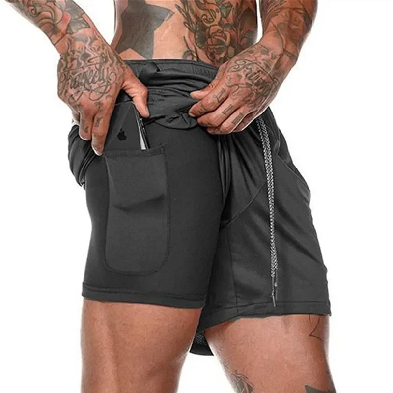 2025 NEW Men Running Shorts Mens 2 in 1 Sports Shorts Male double-deck Quick Drying Sports men Shorts Jogging Gym Shorts men