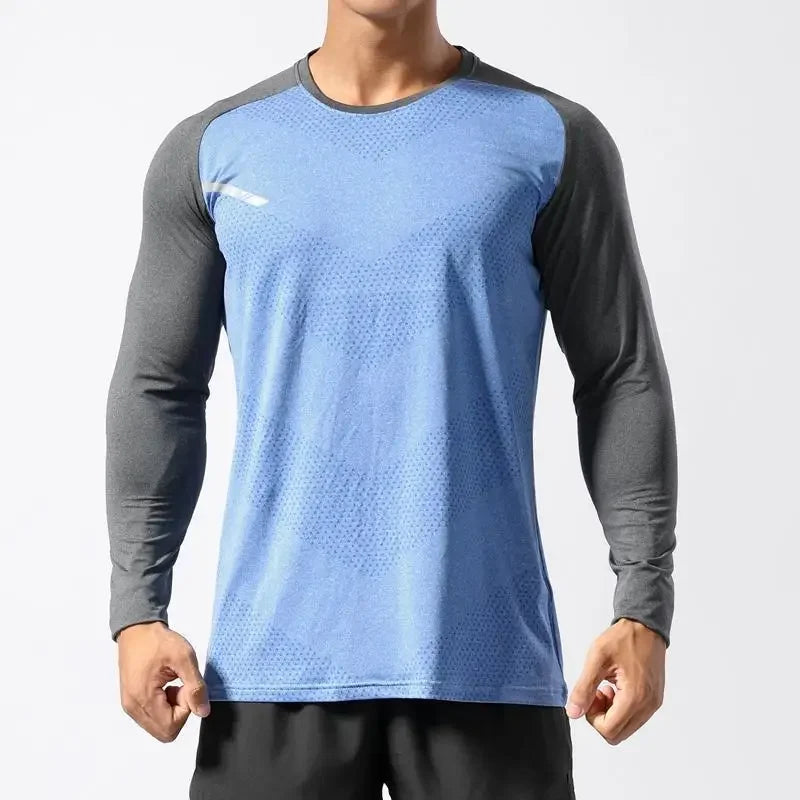 Men's Sport Long Sleeve Tops Quick Dry Fitness T-shirts Bodybuilding Gym Tees Casual Skinny Elastic Breathability Sportswear
