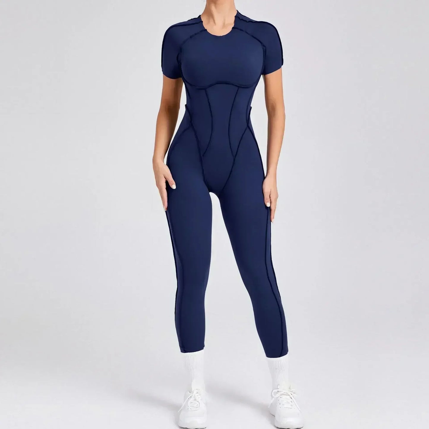 Seamless Yoga Jumpsuits Sports Fitness Hip-lifting Backless Short-sleeved One-piece Workout Gym Leggings Bodysuits for Women