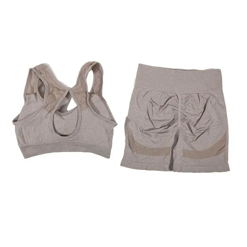 Women Yoga Set Sports Bra Top Workout Shorts Fitness Vest Running Gym Outfit Seamless Breathable Activewear