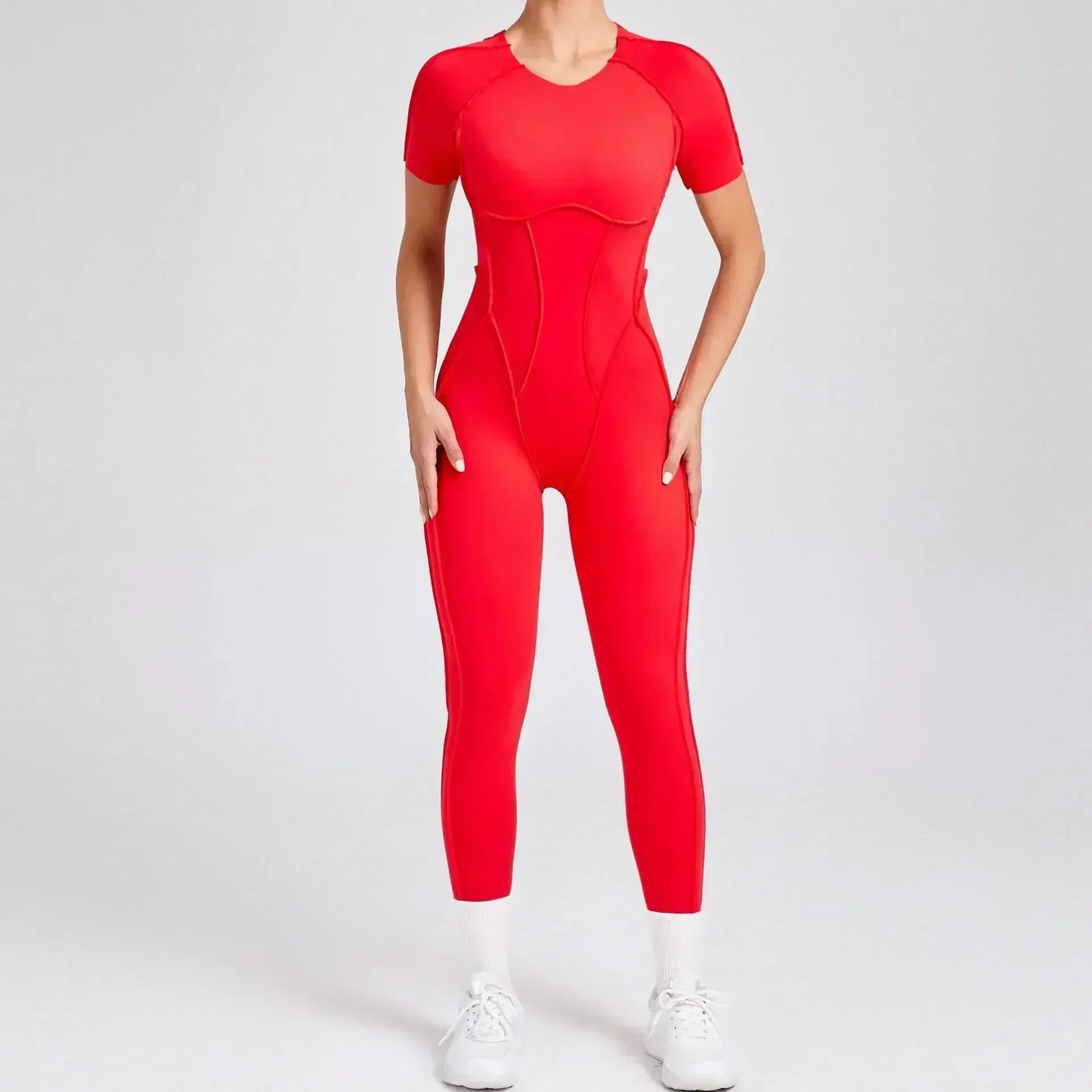 Seamless Yoga Jumpsuits Sports Fitness Hip-lifting Backless Short-sleeved One-piece Workout Gym Leggings Bodysuits for Women