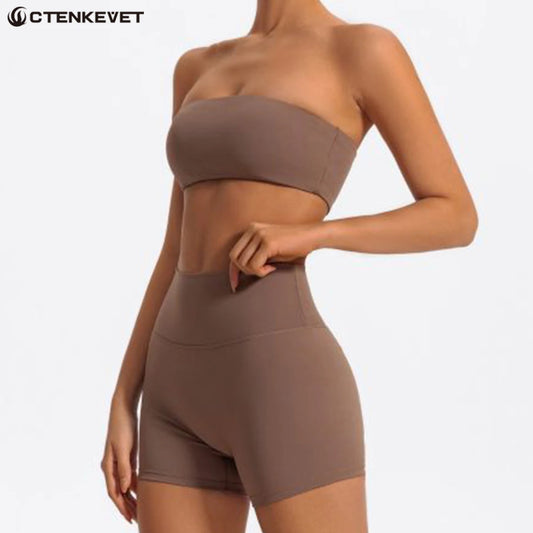 Summer Two Piece Fitness Sports Set Women Workout Yoga Outfit Strapless Bra Woman 2Ps Gym Crop Top Deportivos Mujer Gym Suits