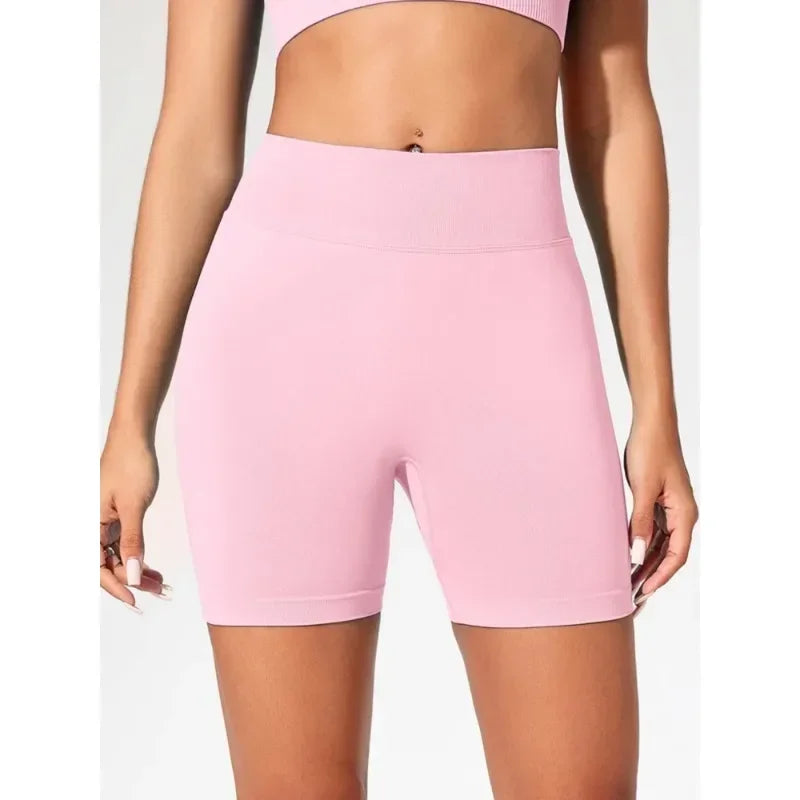 Summer High Waisted Yoga Shorts for Women Fashionable and Sexy Running Fitness Pants Solid Color Yoga Leggings Elastic Tights