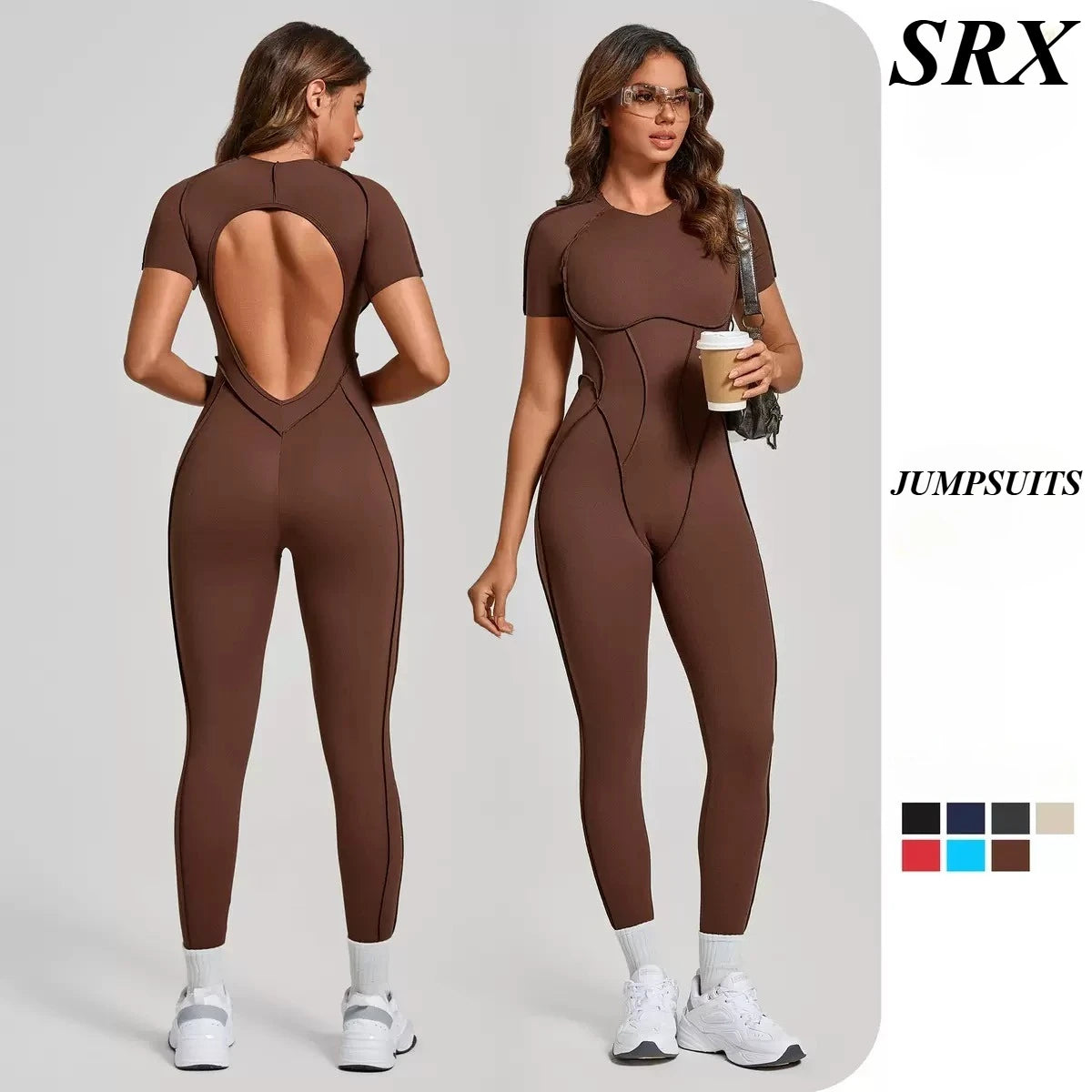 Seamless Yoga Jumpsuits Sports Fitness Hip-lifting Backless Short-sleeved One-piece Workout Gym Leggings Bodysuits for Women