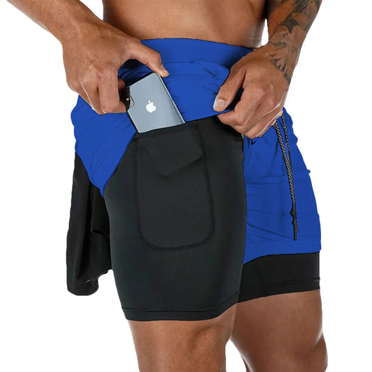 Men 2 in 1 Sport Running Shorts Summer Athletic Gym Workout Performance Shorts with Towel Loop Pockets Quick Dry Fitness Apparel