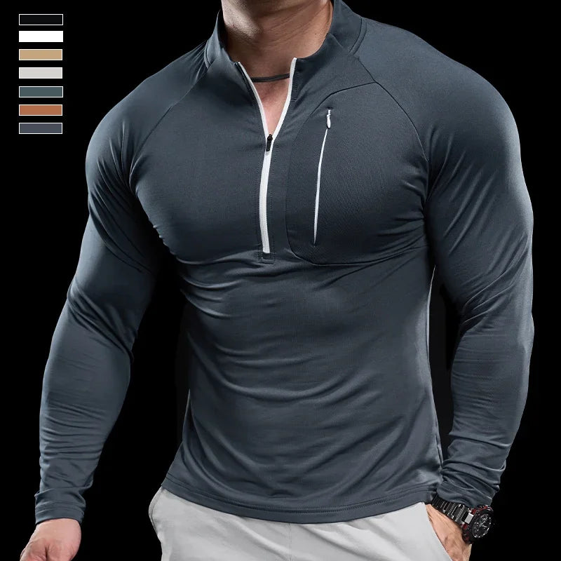 Gym Fitness Quick Dry Shirt Men Running Sport Long Sleeves T-shirt Trackwear Tee Tops Autumn Male Bodybuilding Training Clothing