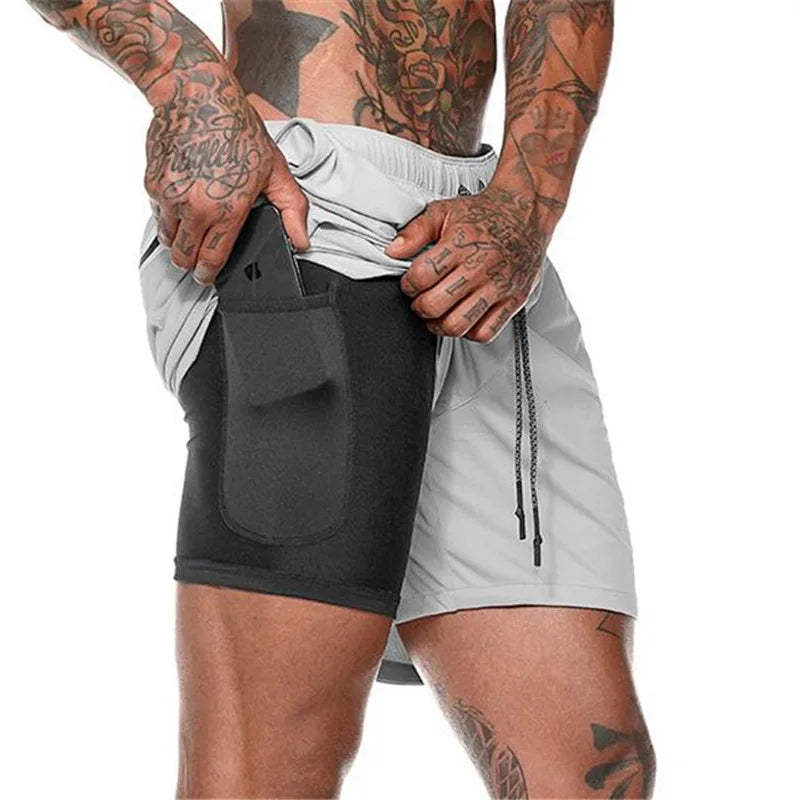 Men Sport Shorts Summer Sportswear 2 In 1 Short Pant Double-deck Training Workout Clothing Male Tight Gym Fitness Running Shorts