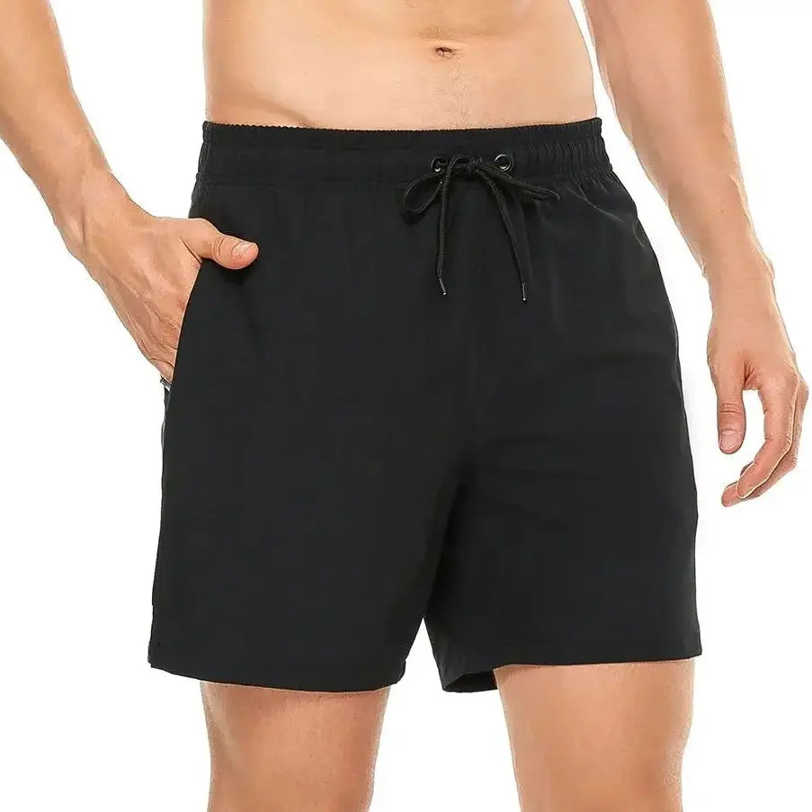 Men's Swim Trunks Quick Dry Beach Shorts, Elastic Closure Swimming Shorts with Zipper Pockets and Mesh Lining