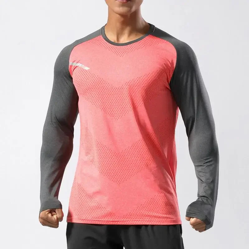 Men's Sport Long Sleeve Tops Quick Dry Fitness T-shirts Bodybuilding Gym Tees Casual Skinny Elastic Breathability Sportswear