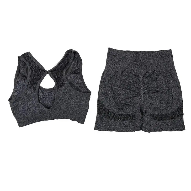 Women Yoga Set Sports Bra Top Workout Shorts Fitness Vest Running Gym Outfit Seamless Breathable Activewear