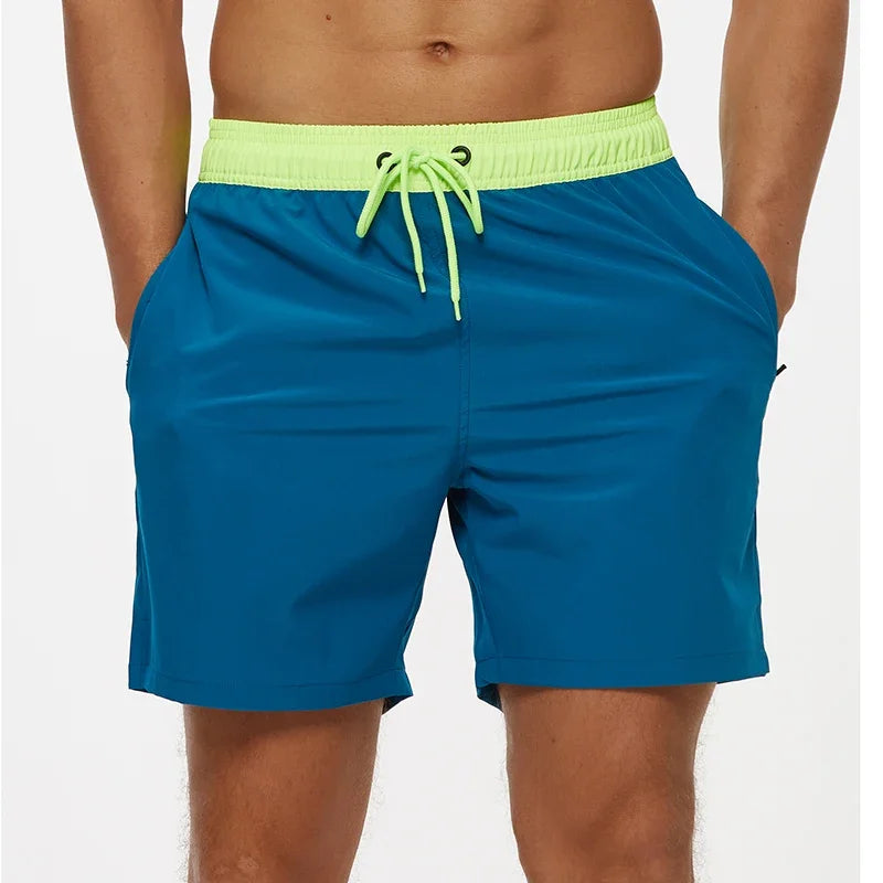 Men's Swim Trunks Quick Dry Beach Shorts, Elastic Closure Swimming Shorts with Zipper Pockets and Mesh Lining