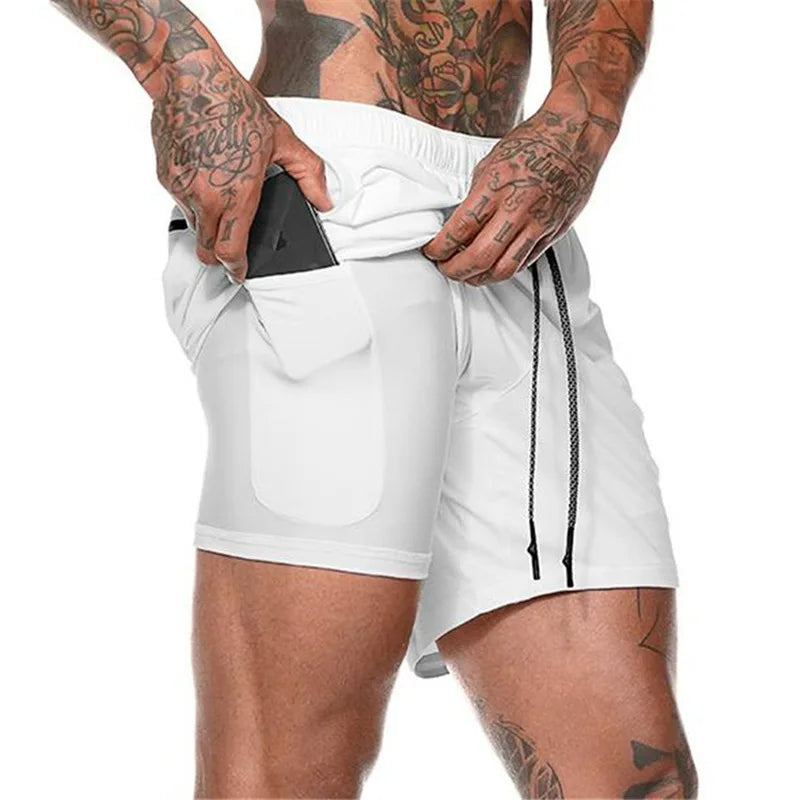 Men Sport Shorts Summer Sportswear 2 In 1 Short Pant Double-deck Training Workout Clothing Male Tight Gym Fitness Running Shorts Kim