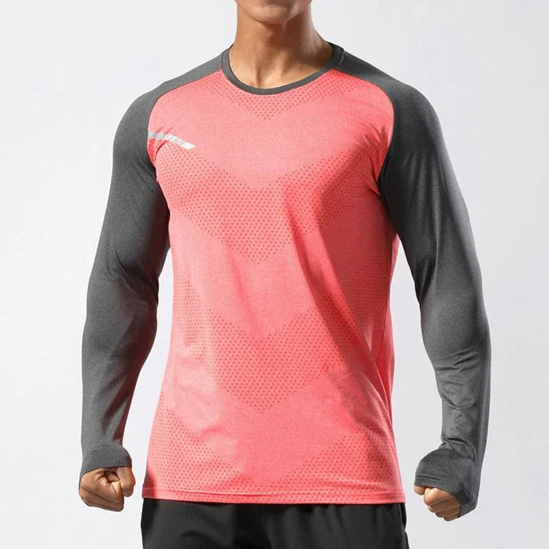Men's Sport Long Sleeve Tops Quick Dry Fitness T-shirts Bodybuilding Gym Tees Casual Skinny Elastic Breathability Sportswear