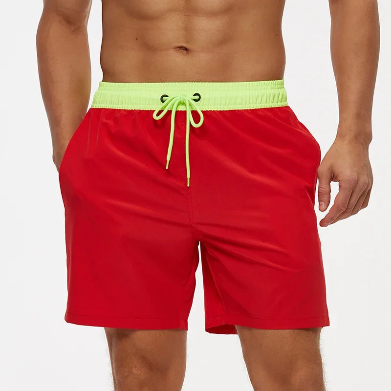 Men's Swim Trunks Quick Dry Beach Shorts, Elastic Closure Swimming Shorts with Zipper Pockets and Mesh Lining